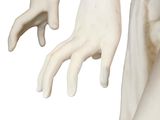 a white statue of a woman with her hands on her chest