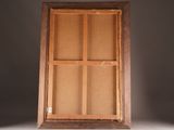 a wooden display case with a window in the middle of it
