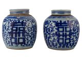 une paire de vases bleus et blancs ornés de motifs orientaux