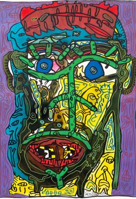 une image représentant un tableau représentant le visage d'un homme, avec de nombreuses couleurs différentes