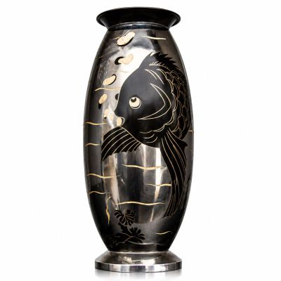 Lucien GERFAUX (1882 - 1972) Lampe Art Déco en dinanderie à …