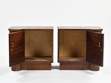 pair of walnut nightstands with open doors on each side