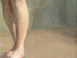 painting of a woman in a white tutu and pink ballet shoes