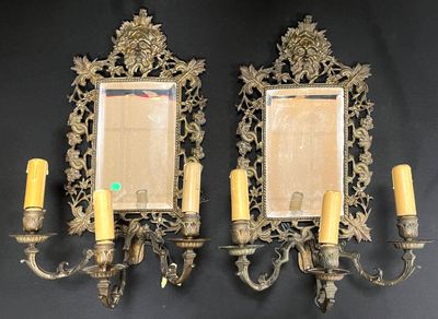 paire d'appliques murales anciennes en laiton, avec miroirs et bougies