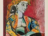an image of a painting of a woman with a blue hat