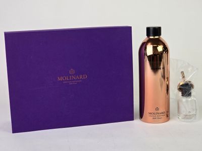 the bottle is next to a purple box with a black lid