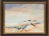 une peinture à l'huile d'un paysage avec une montagne en arrière-plan