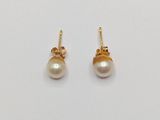a pair of pearl earrings on a white background