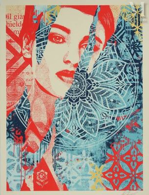 a painting of a woman with red hair and blue eyes