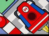 a picture of a painting of a red car on a street