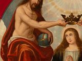 a painting of a man holding a crown and a woman holding a child