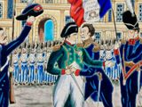 a picture of a painting of a military parade