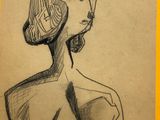 a drawing of a woman with a hat on her head