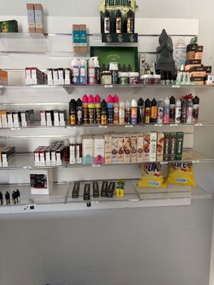 many different types of products on the shelves in the store