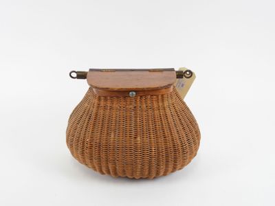 vintage wicker purse with wooden handle