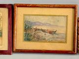 three framed paintings of horses and a man on horseback in a field