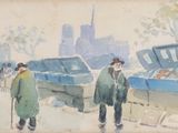 deux hommes marchant dans la rue avec leurs bagages