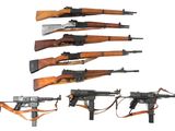 Plusieurs types d'armes à feu sont présentés sur un fond blanc
