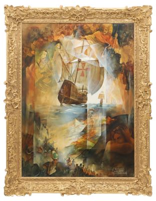 an image of a painting of a sailing ship in a body of water