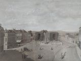 a painting of a view of a city from a window