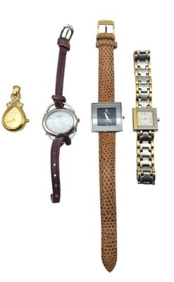 three different watches and a gold watch on a white background