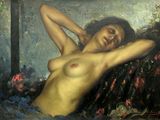 un tableau représentant une femme nue allongée sur un canapé