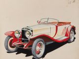 dessin d'une voiture de collection rouge et blanche avec un toit rouge