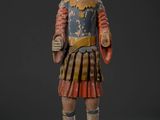 une image représentant la statue d'un homme vêtu d'une tenue rouge et bleue