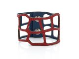 une photo d'un bracelet manchette rouge et bleu muni d'un fermoir en métal
