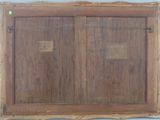 a picture of an old wooden door with a sign on it