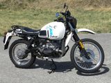 a motorcycle that is parked on the side of the road