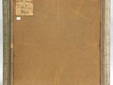 a painting of a brown and white frame with a piece of paper attached to it