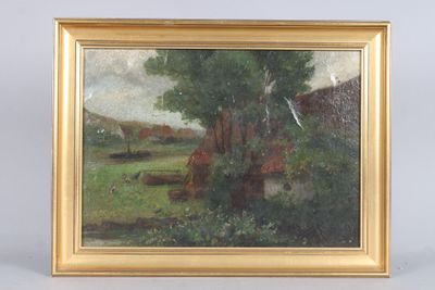 Ecole française fin XIXème siècle : foret au bord de l'eau.