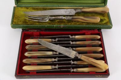 une boîte contenant un ensemble de couteaux et une fourchette