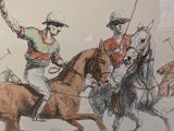 un dessin représentant deux hommes à cheval jouant au polo