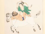 a painting of a man riding a horse with a woman on it