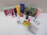 a white table topped with a variety of beauty products
