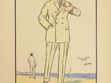 illustration of a man in a suit and tie standing on a beach