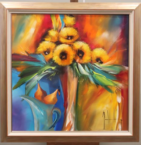 Christof MONNIN (1968) « Nature morte au bouquet et pichet ». Hui...