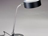 une image représentant une lampe de bureau avec un pied noir et une ampoule blanche
