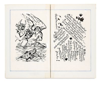 un livre ouvert sur lequel est dessiné un dragon