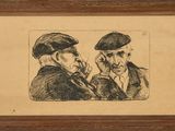 un dessin représentant deux hommes en chapeau et queue-de-pie, dans un cadre