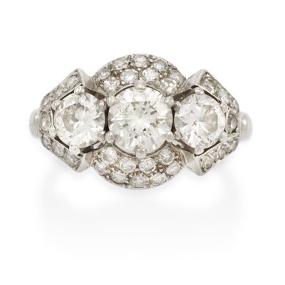 an art deco diamond three stone ring