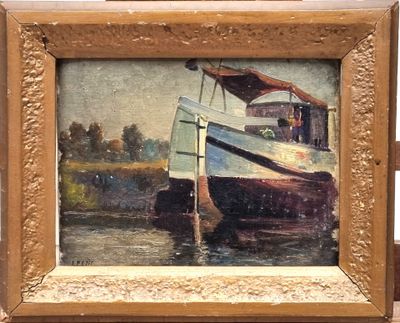 a painting of a boat that is sitting in the water