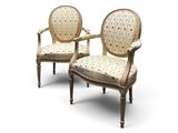 paire de chaises anciennes avec des coussins rembourrés à motifs floraux