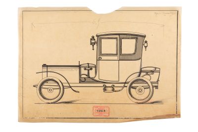 an old drawing of an old car on a piece of paper