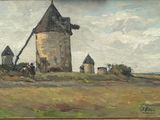 une image représentant un tableau d'un moulin à vent dans un champ