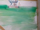 a painting of a woman sitting on a bench