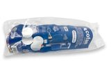 a bag of toothpaste with a tooth brush in it