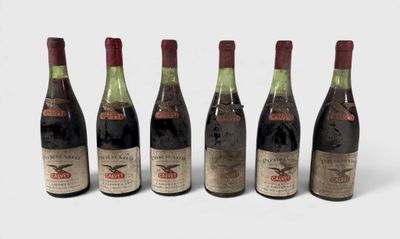 six bouteilles de vin sont alignées sur une surface blanche